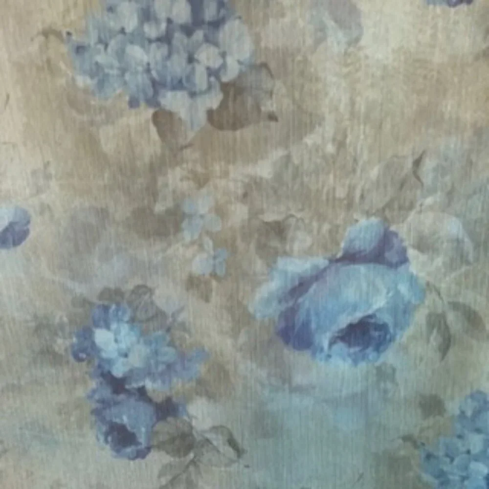 3/$15 Vintage Rayon Oblong Floral Sheer Scarf Pale Blue Green w Blue Roses